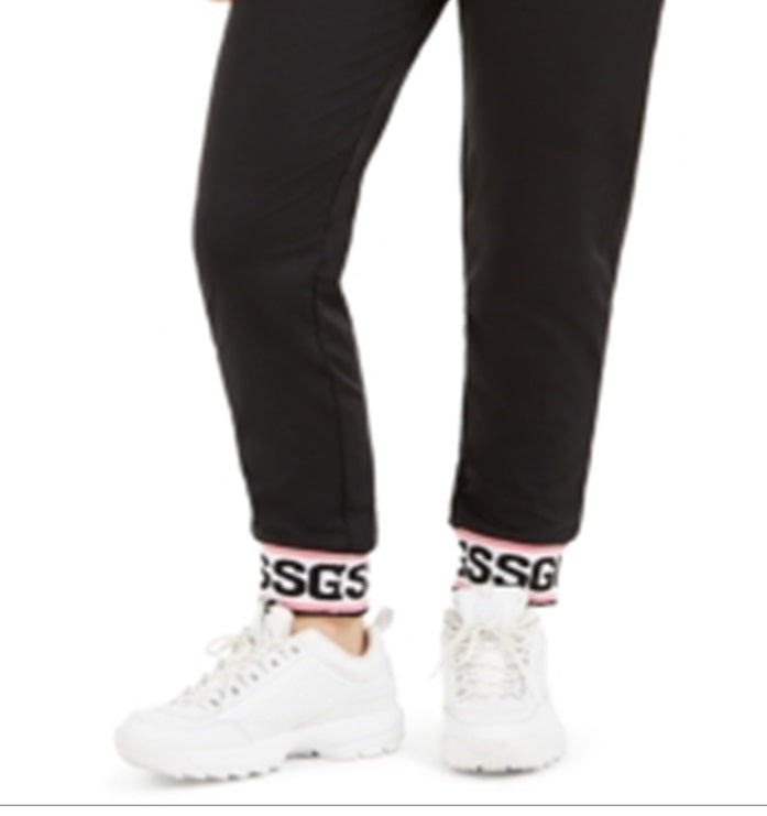 Guess Women's Nina Logo Hem Jogger Pants Black Size Large