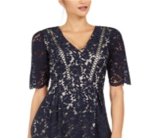 Vince Camuto Women's Short Sleeve Lace Fit & Flare Dress Blue Size 16