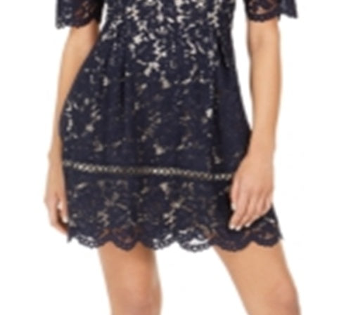 Vince Camuto Women's Short Sleeve Lace Fit & Flare Dress Blue Size 16
