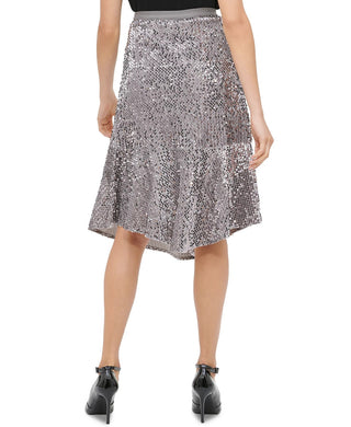 Calvin Klein Women's Velour Sequined MIDI Skirt Silver Size Small