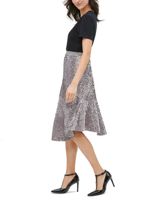 Calvin Klein Women's Velour Sequined MIDI Skirt Silver Size Small