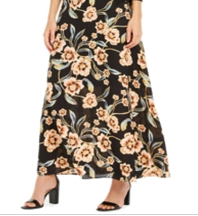 INC International Concepts Women's Tie-Side Printed-Skirt Dress Black Size 16
