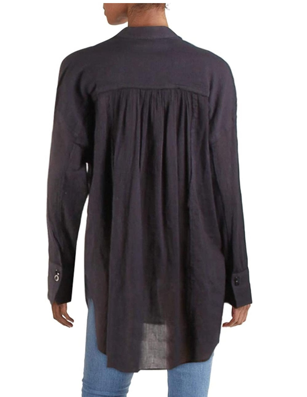 Free People Women's Boho Button Down Tunic Top Blue Size Medium