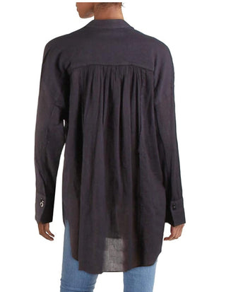 Free People Women's Boho Button Down Tunic Top Blue Size Medium