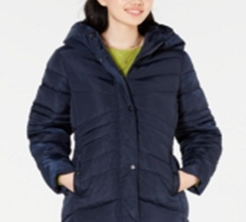 Madden Girl Women's Pocketed Puffer Coat Blue Size Medium