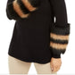 Alfani Women's Striped Faux Fur Cuff Sweater Black Size Small