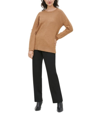 Calvin Klein Women's Drop-Shoulder Whipstitched Sweater Brown Size M
