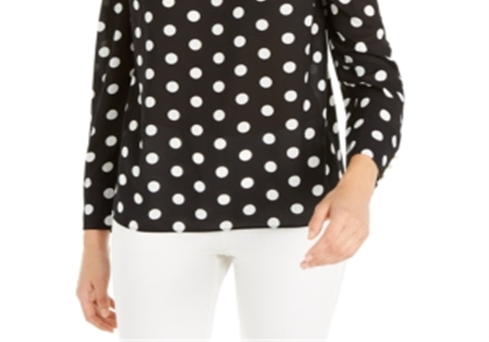 Alfani Women's Polka Dot Puff Sleeve Blouse Black Size X-Large