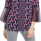 JM Collection Women's Printed Bell Sleeve Tunic Blue Size XX-Large