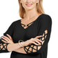 JM Collection Women's Ladder Sleeve Top Black Size Small