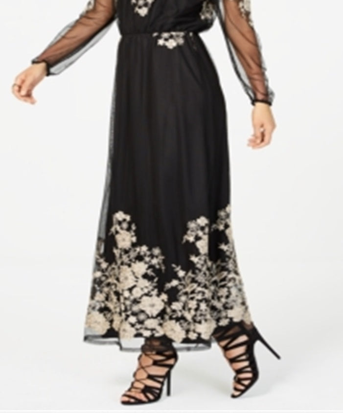 INC International Concepts Women's Embroidered Off the Shoulder Maxi Dress Black Size 10