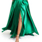 Blondie Nites Junior's Satin Lace up Plunge Gown Green Size 11
