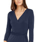 INC International Concepts Women's Sheath Leg Slit Surplice Dress Blue Size X-Large