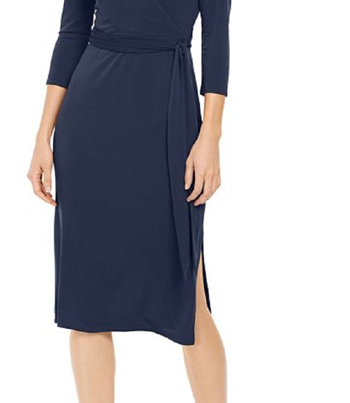 INC International Concepts Women's Sheath Leg Slit Surplice Dress Blue Size X-Large