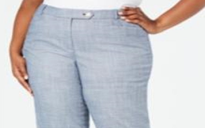 Calvin Klein Women's Pocketed Zippered Tapered Leg Wear to Work Pants Blue Size 14W