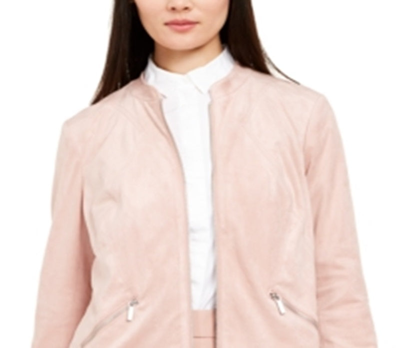 Alfani Women's Faux Suede Zip Pocket Jacket Pink Size Petite Medium