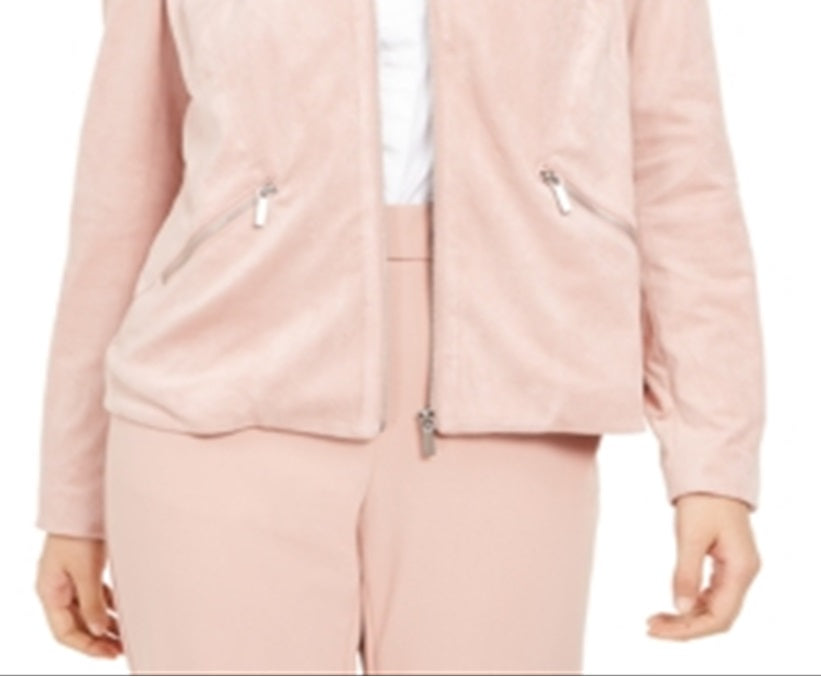 Alfani Women's Faux Suede Zip Pocket Jacket Pink Size Petite Medium