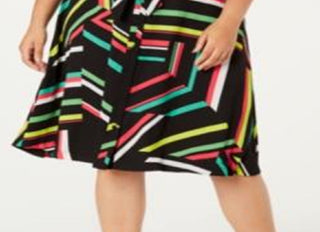 Bar III Women's Belted Button Front Printed Knee Length a Line Skirt Black Size 16W