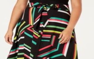 Bar III Women's Plus a Line Striped Skirt Black Size 24W