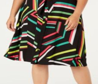 Bar III Women's Plus a Line Striped Skirt Black Size 24W