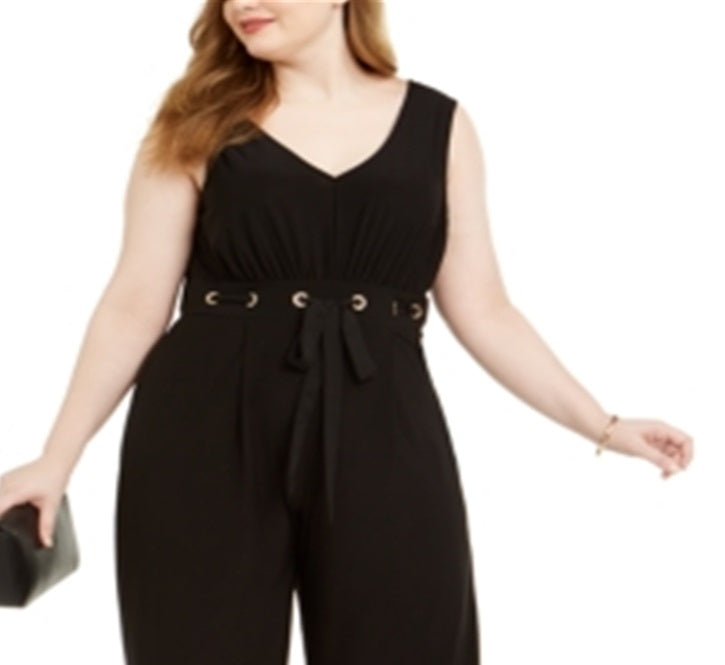 Love Squared Women's Sleeveless V Neck Evening Wide Leg Jumpsuit Plus Black Size 1X