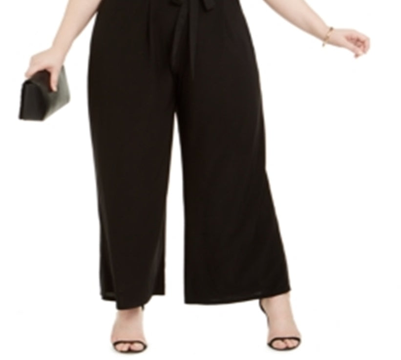 Love Squared Women's Sleeveless V Neck Evening Wide Leg Jumpsuit Plus Black Size 1X