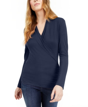 INC International Concepts Women's Surplice Front Top Blue Size X-Large