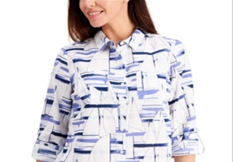 Charter Club Women's Sailboat Print Shirt White Size XX-Large