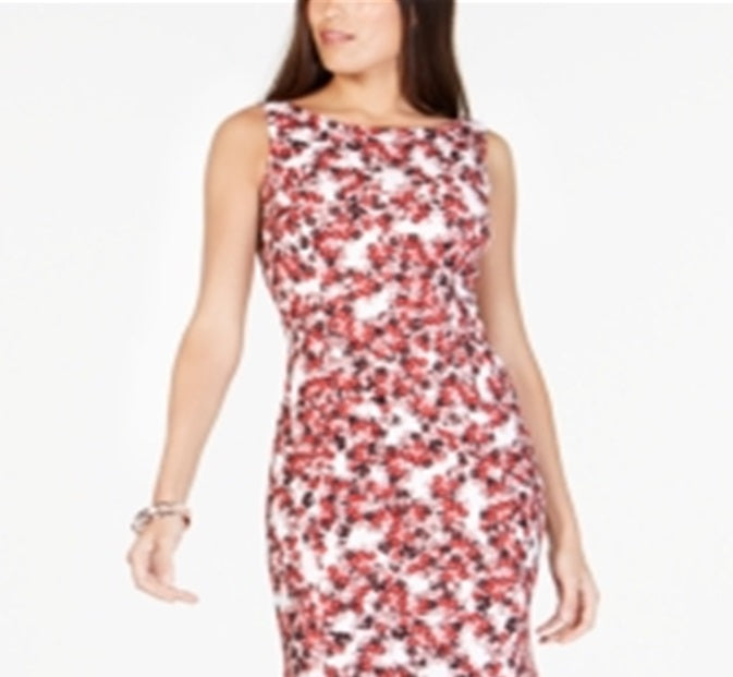 Alfani Women's Printed Jewel Neck MIDI Mermaid Dress Red Size 14