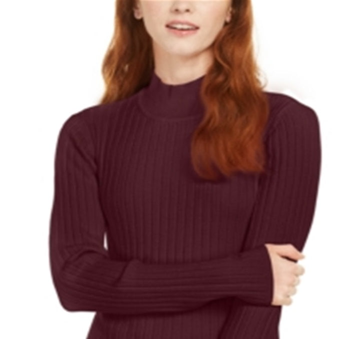 Maison Jules Women's Ribbed Mock Neck Top Red Size Large