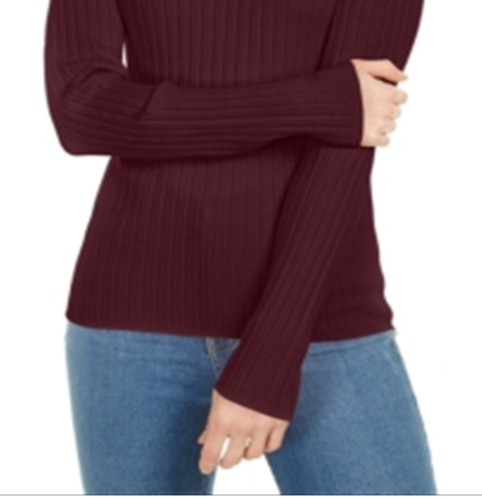 Maison Jules Women's Ribbed Mock Neck Top Red Size Large