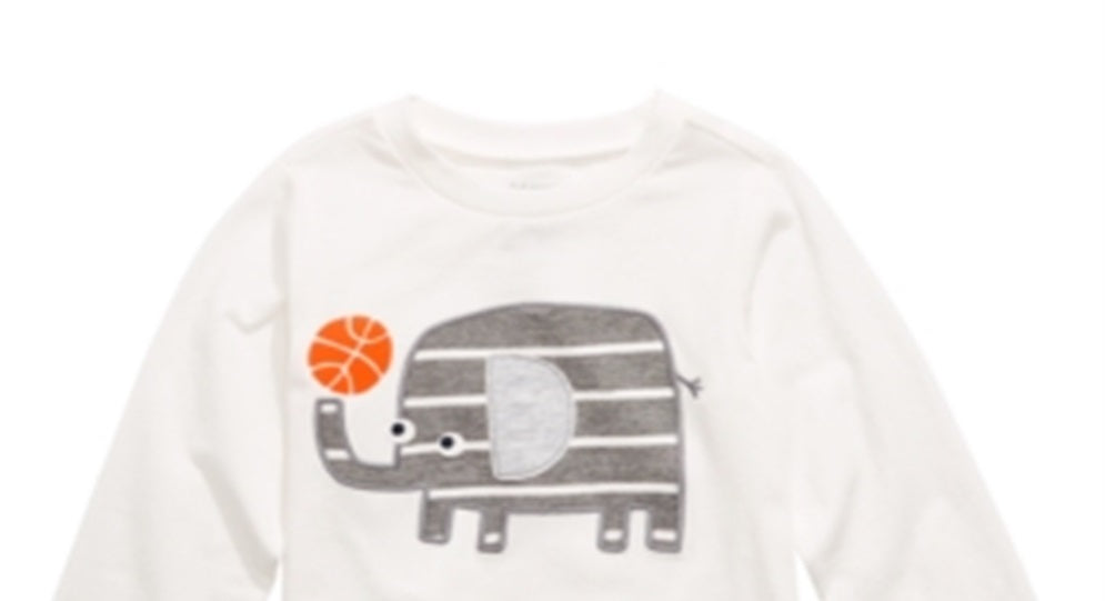First Impressions Baby Boy's Long Sleeve Elephant Cotton T-Shirt White Size 6-9MOS