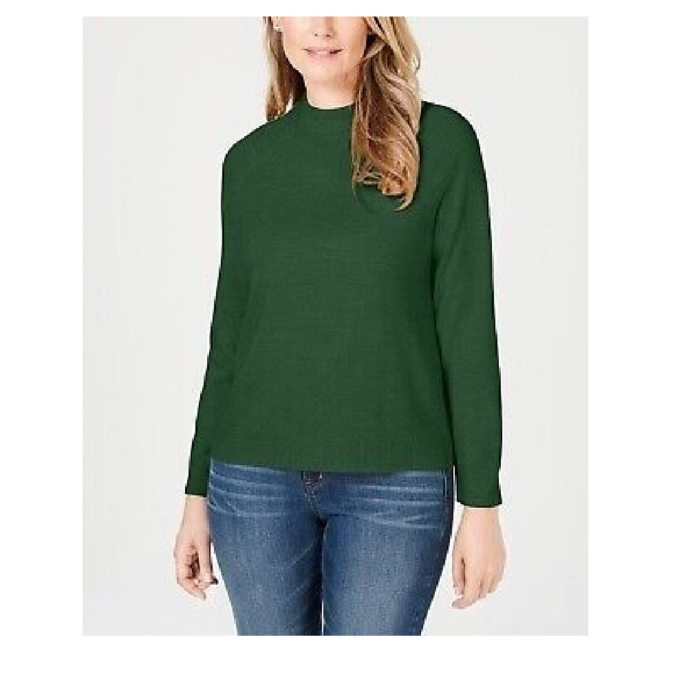 Karen Scott Women's Zip Back Mock Neck Sweater Green Size Medium