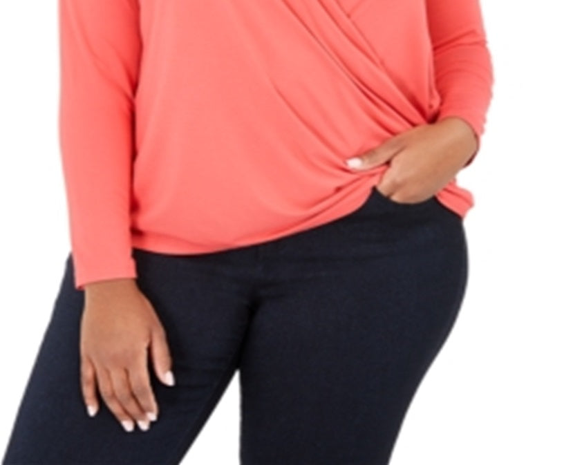 INC International Concepts Women's Solid Pullover Blouse Orange Size 0X