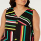 Bar III Women's Striped Sleeveless V Neck Tank Top Black Size 2X