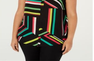 Bar III Women's Striped Sleeveless V Neck Tank Top Black Size 2X