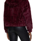 Almost Famous Women's Faux Fur Solid Zip up Jacket Wine Size Medium