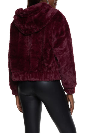 Almost Famous Women's Faux Fur Solid Zip up Jacket Wine Size Medium