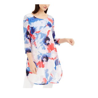 Alfani Women's Printed Super Tunic Blue Size Petite L