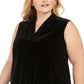 Calvin Klein Women's Plus V Neck Velvet Blouse Black Size 1X