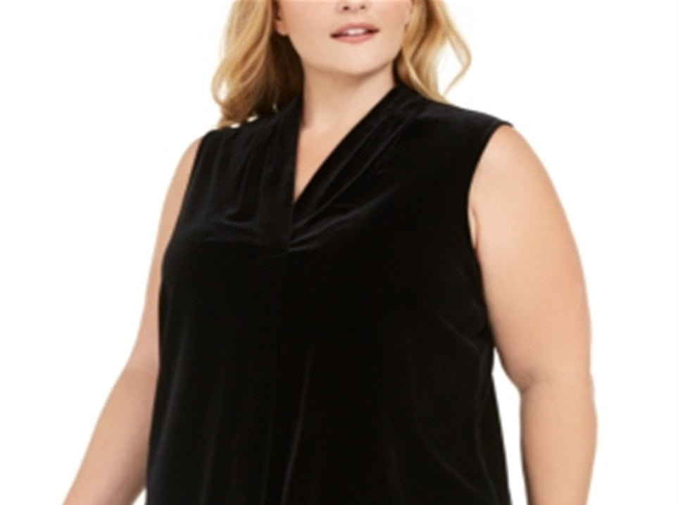 Calvin Klein Women's Plus V Neck Velvet Blouse Black Size 1X