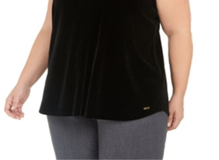 Calvin Klein Women's Plus V Neck Velvet Blouse Black Size 1X
