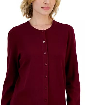Karen Scott Women's Crew Neck Cardigan Red Size Small