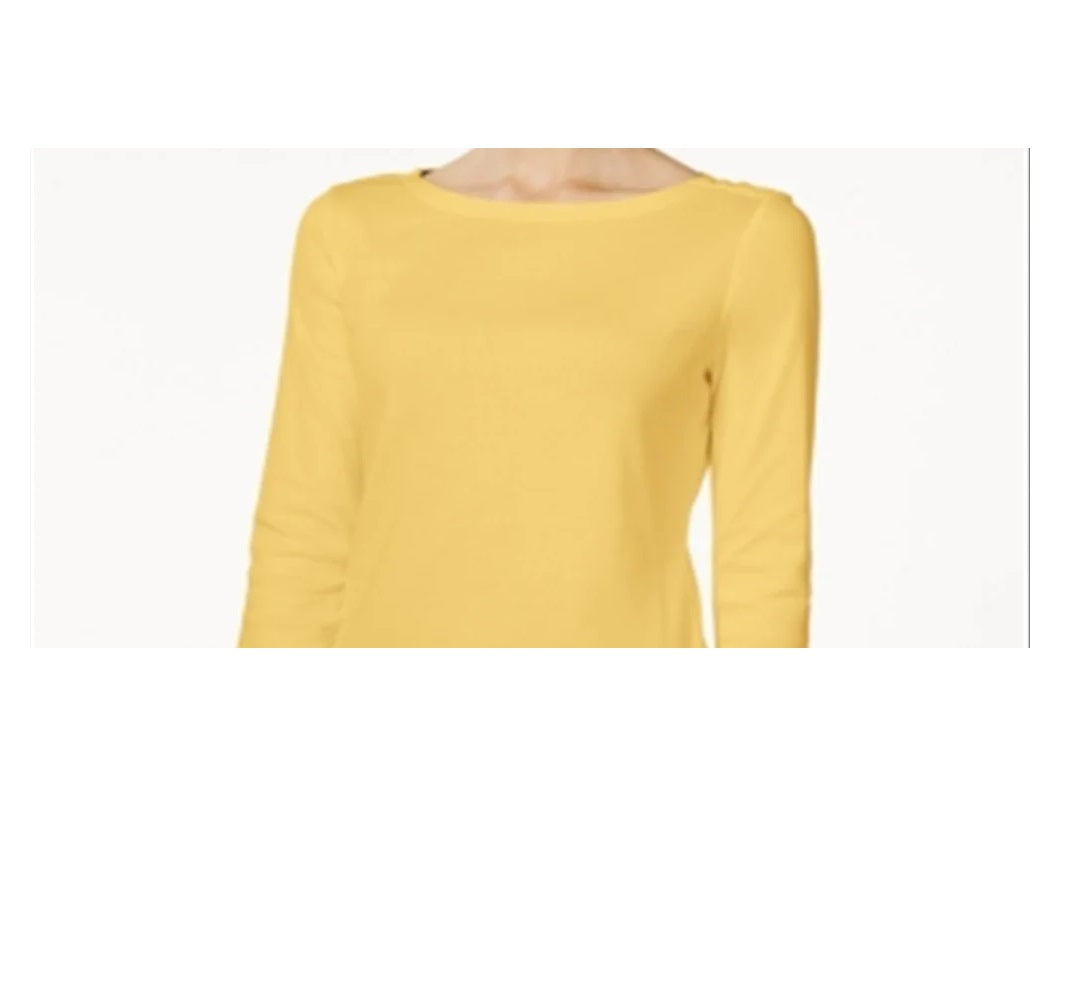 Charter Club Women's Pima Cotton Boat-Neck Button-Shoulder Top  Yellow Size XL