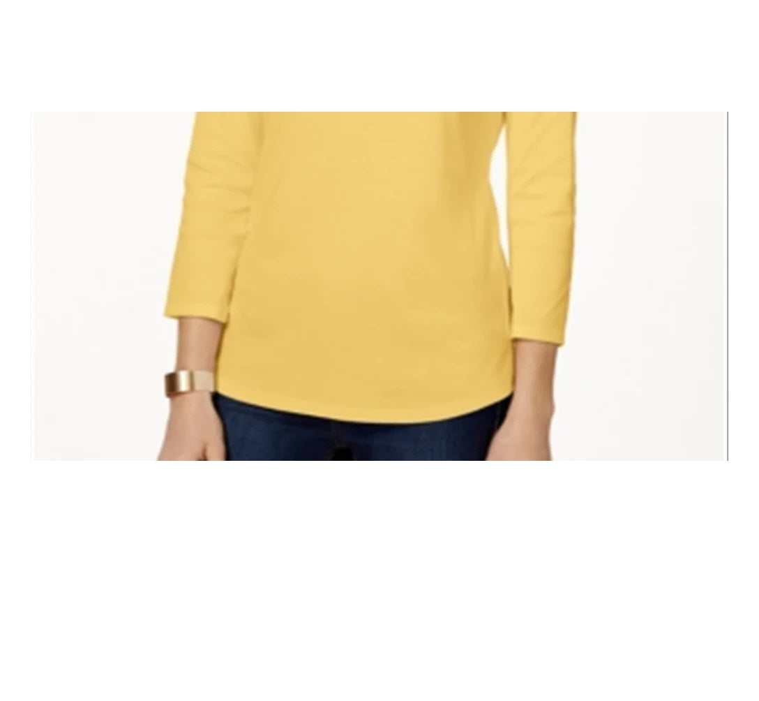 Charter Club Women's Pima Cotton Boat-Neck Button-Shoulder Top  Yellow Size XL