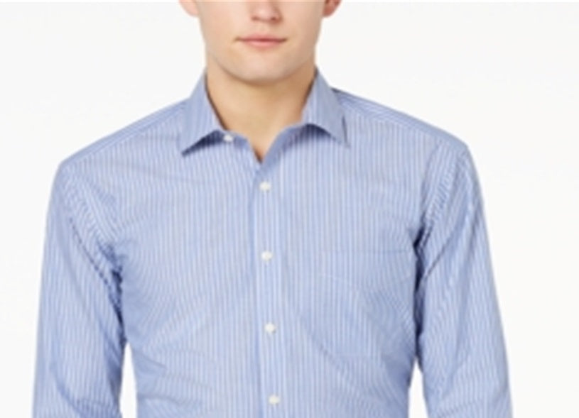 Club Room Men's Classic Regular Fit Stripe Dress Shirt Blue Size 32X33