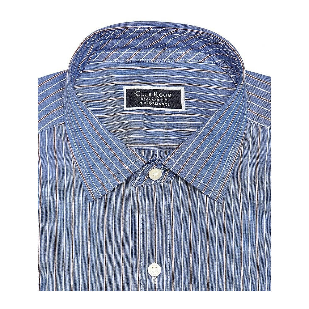 Ryan Seacrest Distinction Men's Ultimate Slim-Fit Non-Iron Performance Stretch Pattern Dress Shirt  Blue Dobby Size 14.5X32-33