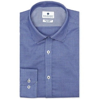 Ryan Seacrest Distinction Men's Ultimate Slim-Fit Non-Iron Performance Stretch Navy Dobby Dress Shirt Blue Size 17 36/37