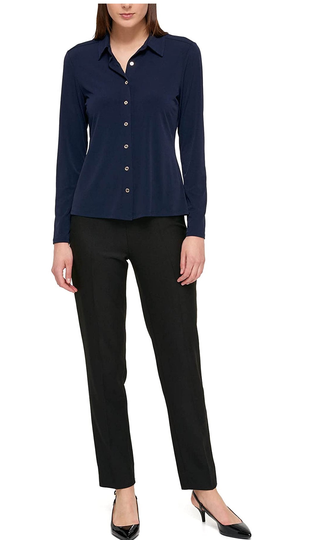 Tommy Hilfiger Women's  Cuffed Collared Button up Top  Blue Size XS