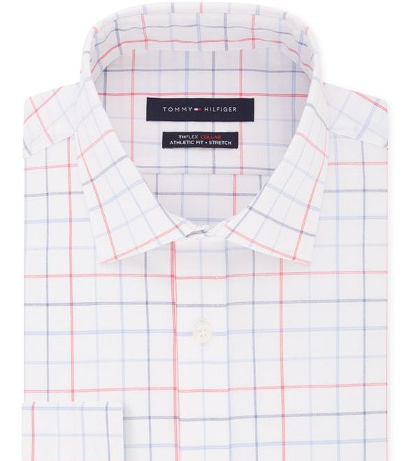 Tommy Hilfiger Men's Fitted Flex Stretch Moisture Wicking Check Dress Shirt Red Size L